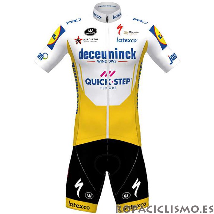 2020 Maillot Deceuninck Quick Step Tirantes Mangas Cortas Blanco Amarillo